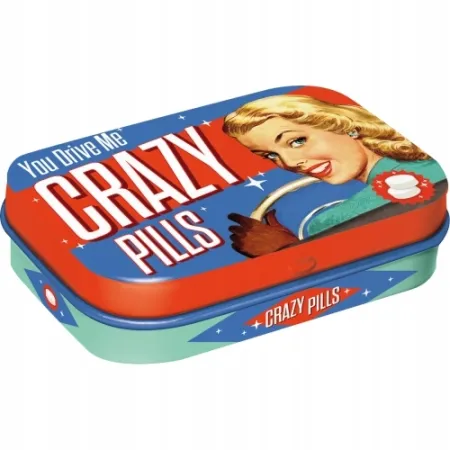 Miętówki YOU DRIVE ME CRAZZY PILLS cukierki w metalowym pudełku 15g